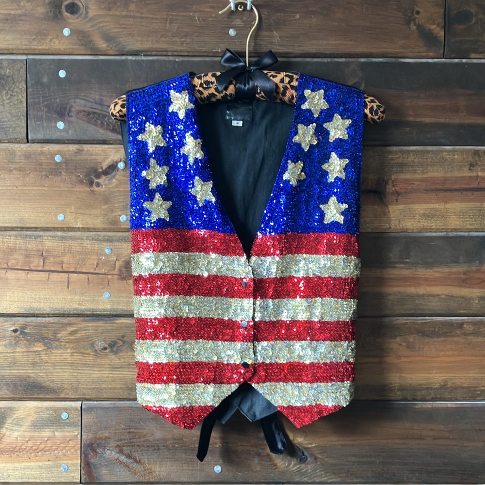 Vintage Sequin Patriotic America Vest